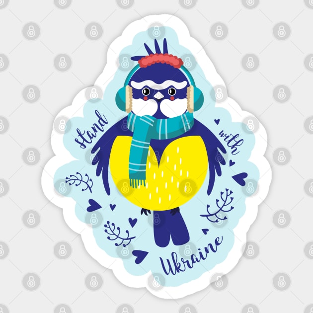 Tit bird stand with Ukraine Sticker by Tagor_store